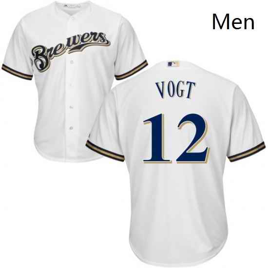 Mens Majestic Milwaukee Brewers 12 Stephen Vogt Replica White Home Cool Base MLB Jersey